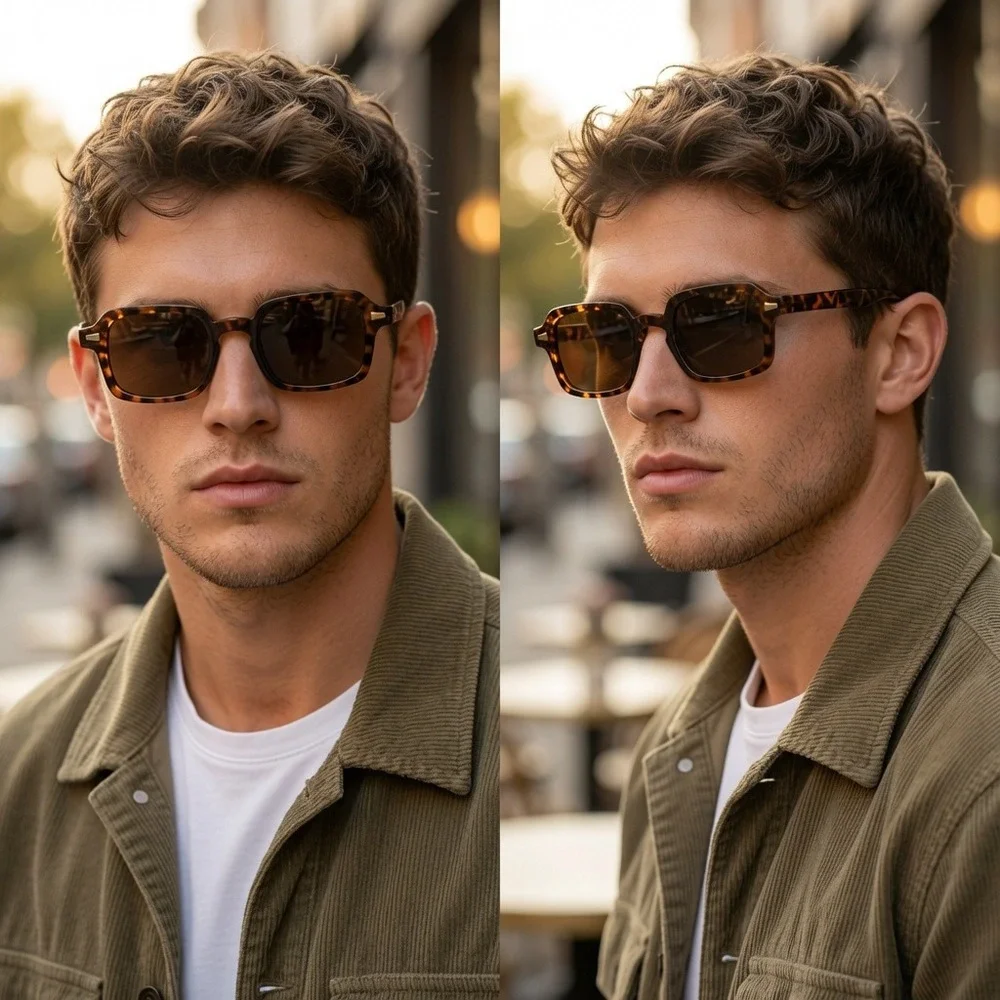 Mens Retro Square Tortoise Shell Sunglasses Brown Lens UV400 Vintage Style Gafas